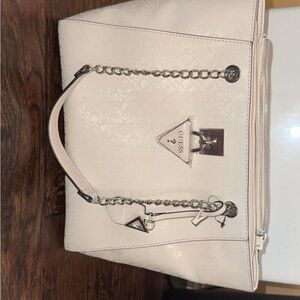 Guess Cream Tote with Silver Accents